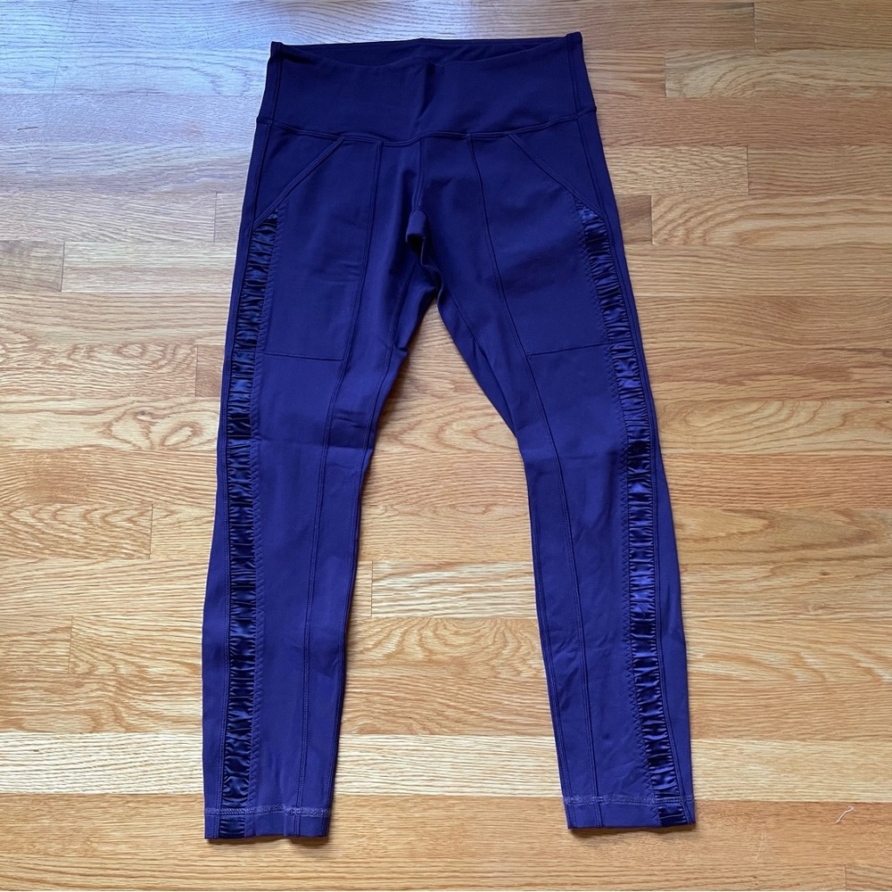 Lululemon Plum Leggings With Ruched Satin Detail